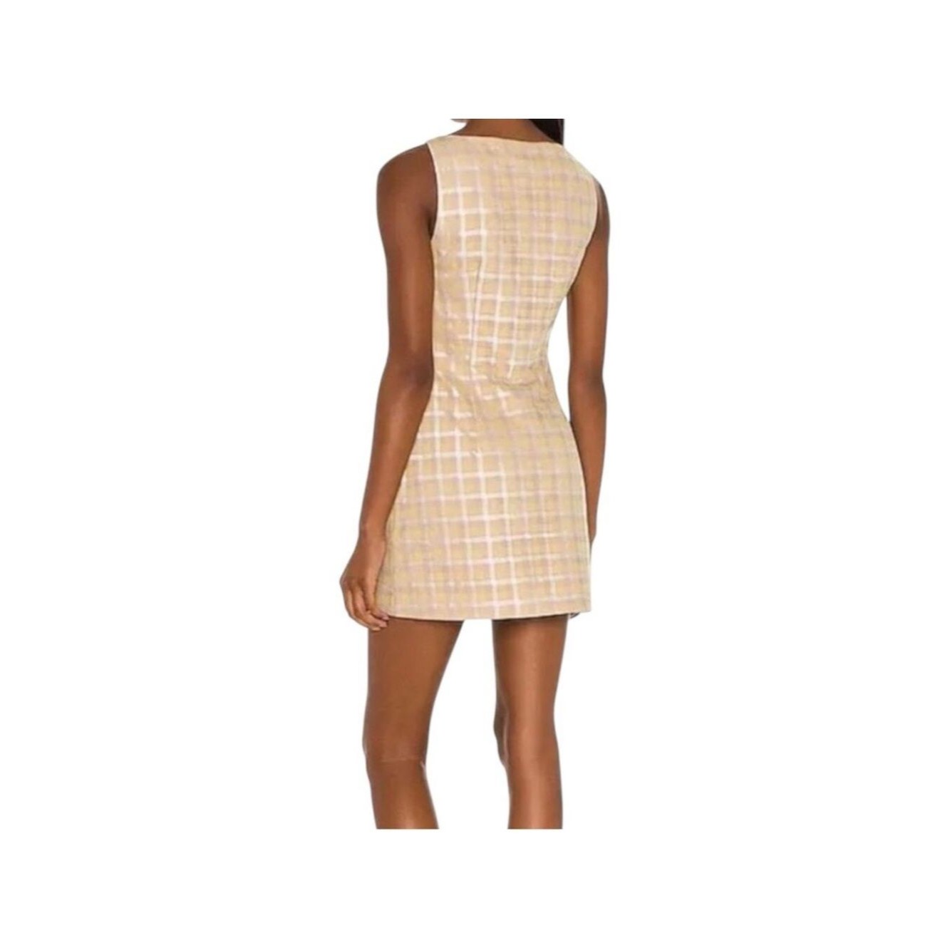 Nwt Revolve Song Of Style Tan, Cream, Yellow Plaid Cut Out Neck Mini Dress Xs — image 2 of 8